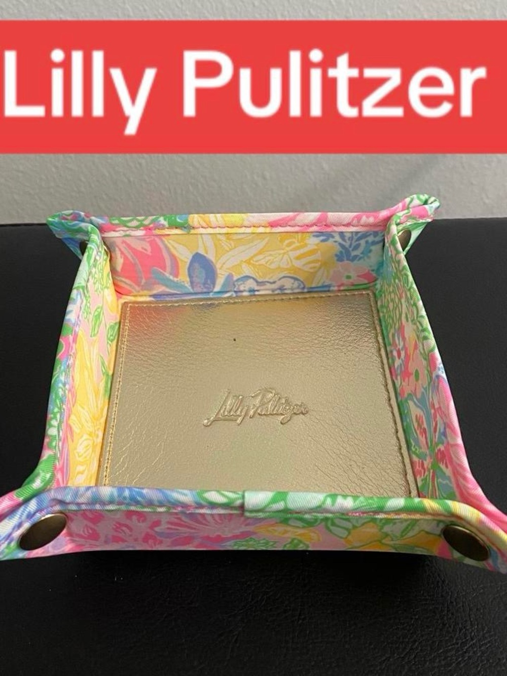 Lilly Pulitzer Multicolor Floral Leather Catchall with Gold Center